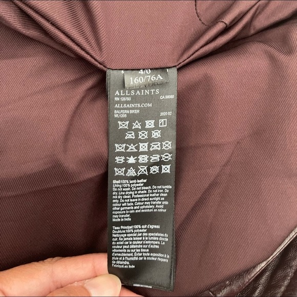 NWT All Saints Balfern Biker Leather Jacket Deep Red Size US 0 - Picture 12 of 12